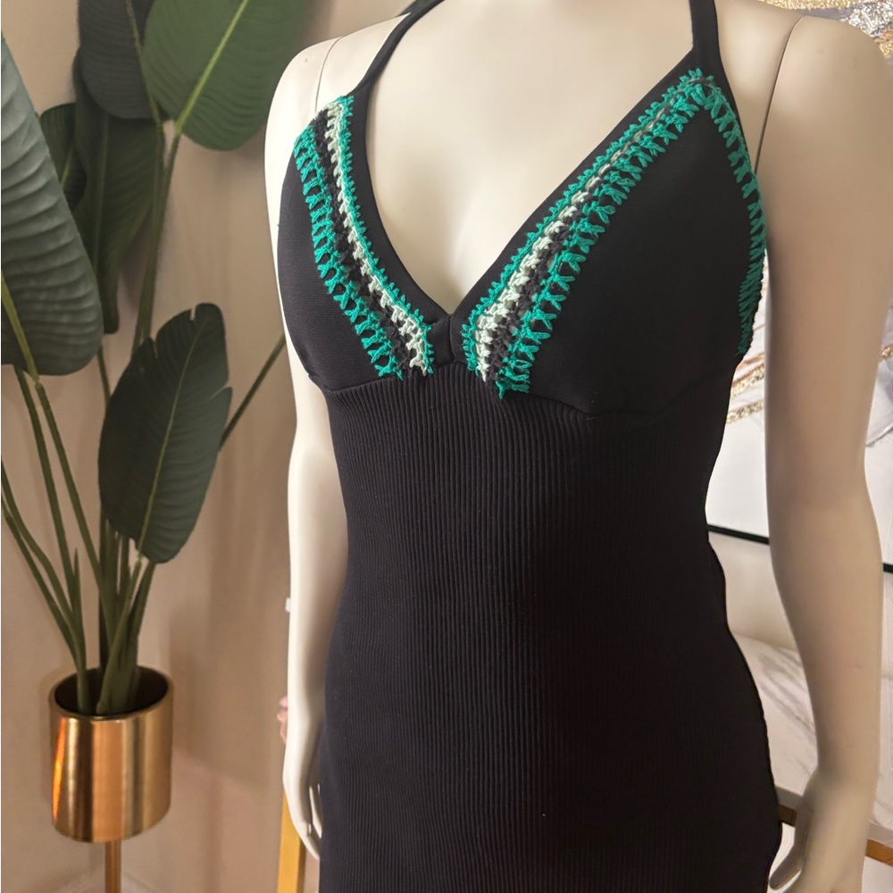 Forever 21 Black Mini Dress with Green Trim